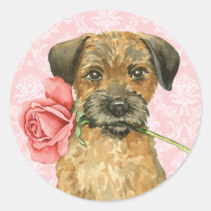 Valentine Rose Border Terrier Runder Aufkleber