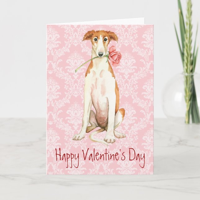 Valentine Rose Borzoi Feiertagskarte (Vorderseite)