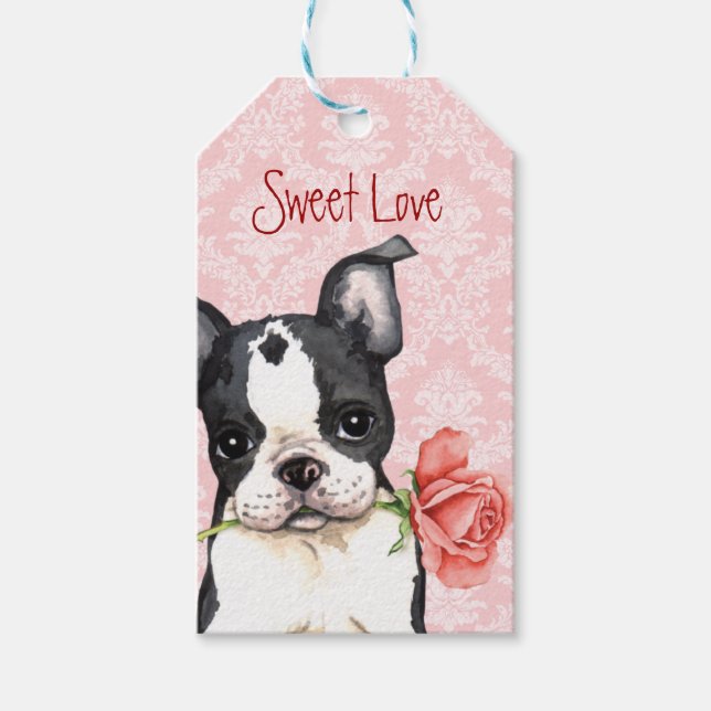 Valentine Rose Boston Terrier Geschenkanhänger (Vorderseite)