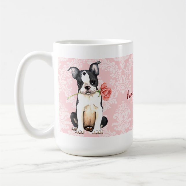 Valentine Rose Boston Terrier Tasse (Links)