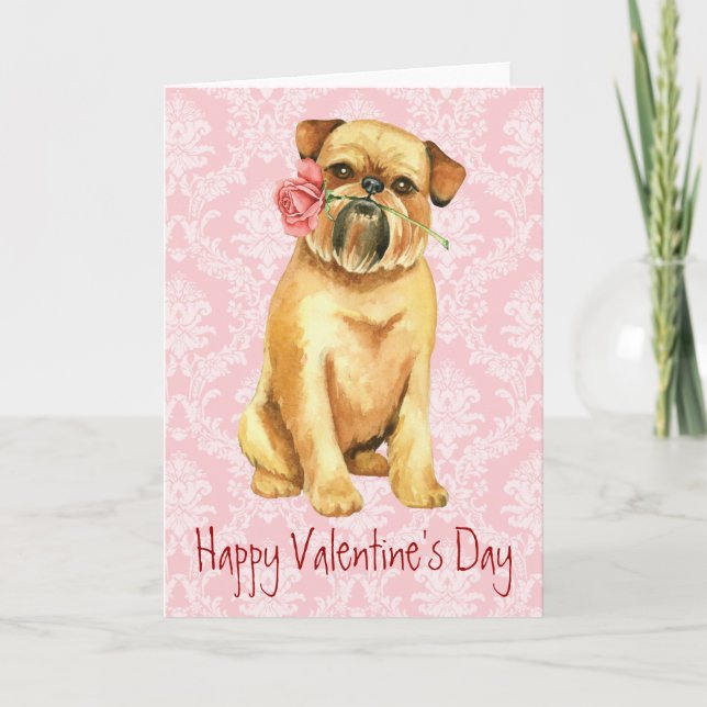 Valentine Rose Brussels Griffon Feiertagskarte (Vorderseite)