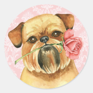 Valentine Rose Brussels Griffon Runder Aufkleber