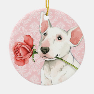 Valentine Rose Bull Terrier Keramikornament