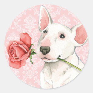 Valentine Rose Bull Terrier Runder Aufkleber