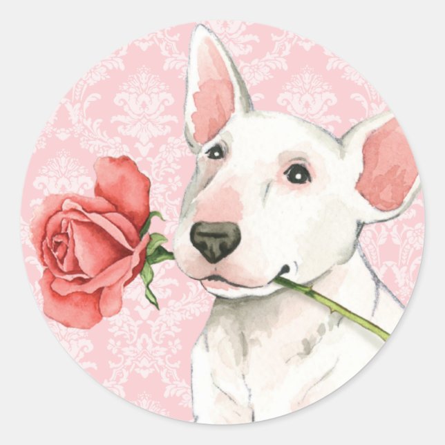 Valentine Rose Bull Terrier Runder Aufkleber (Vorderseite)