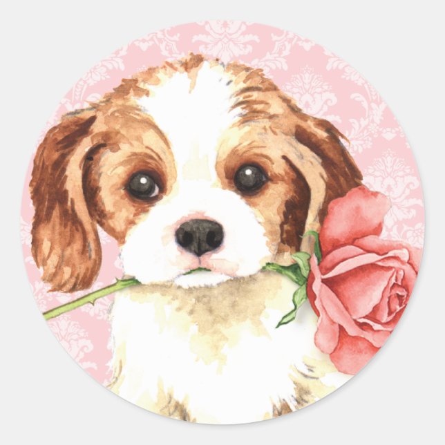 Valentine Rose Cavalier Runder Aufkleber (Vorderseite)