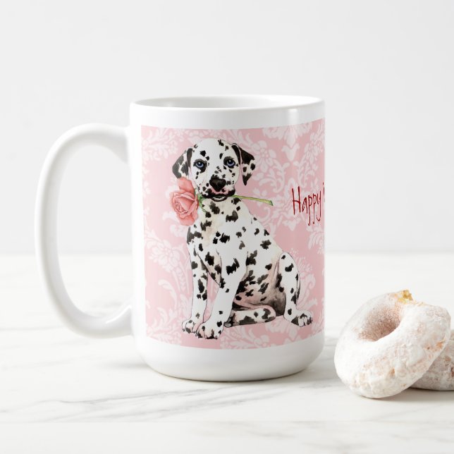 Valentine Rose Dalmatiner Kaffeetasse (Mit Donut)