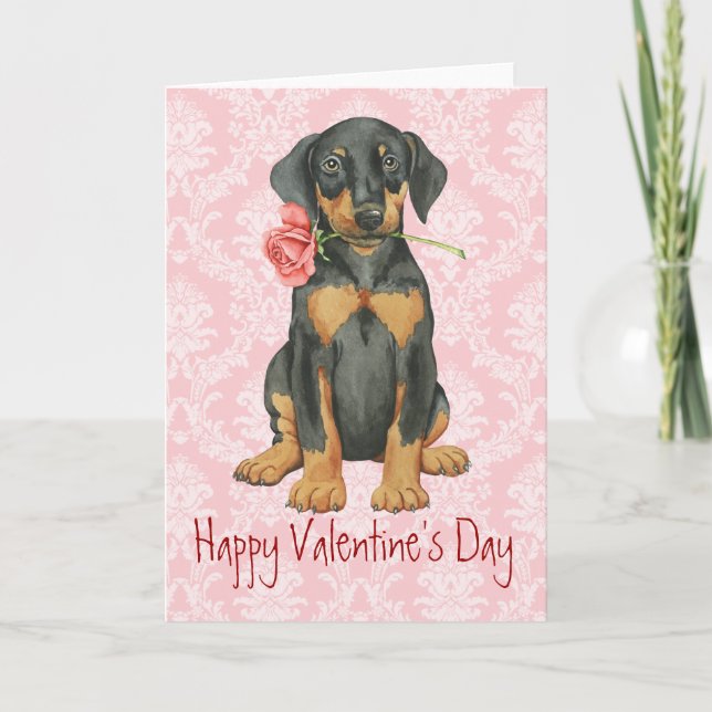 Valentine Rose Doberman Feiertagskarte (Vorderseite)