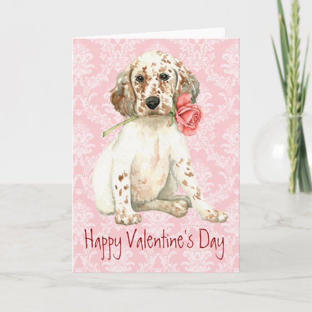 Valentine Rose English Setter Feiertagskarte (Vorderseite)