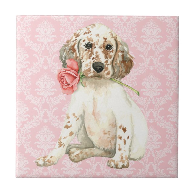 Valentine Rose English Setter Fliese (Vorderseite)