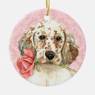 Valentine Rose English Setter Keramikornament