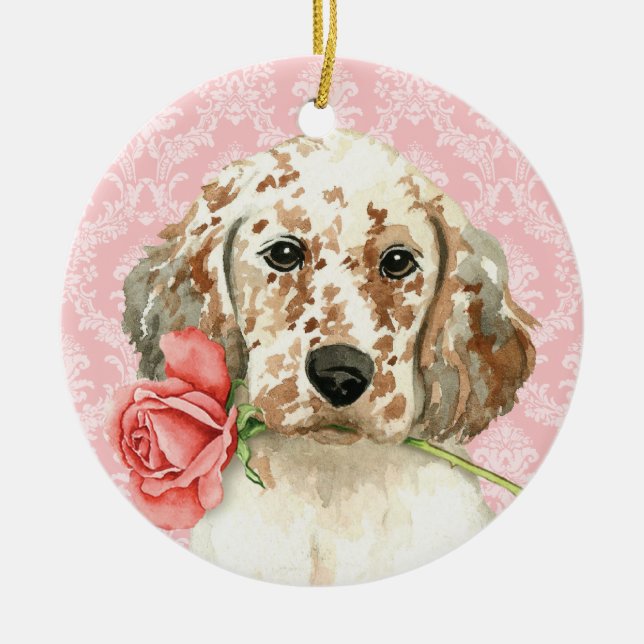 Valentine Rose English Setter Keramikornament (Vorne)