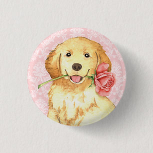 Valentine Rose Golden Retriever Button