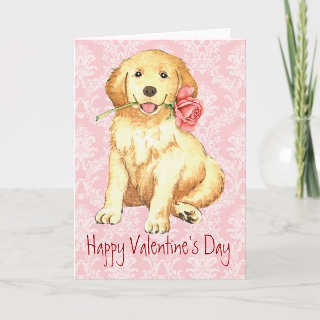 Valentine Rose Golden Retriever Feiertagskarte (Vorderseite)