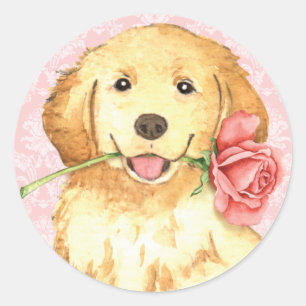 Valentine Rose Golden Retriever Runder Aufkleber