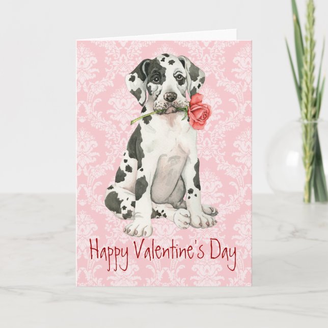Valentine Rose Great Dane Feiertagskarte (Vorderseite)