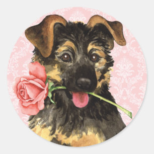 Valentine Rose GSD Runder Aufkleber