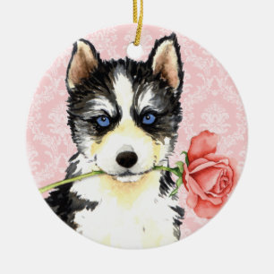 Valentine Rose Husky Keramikornament
