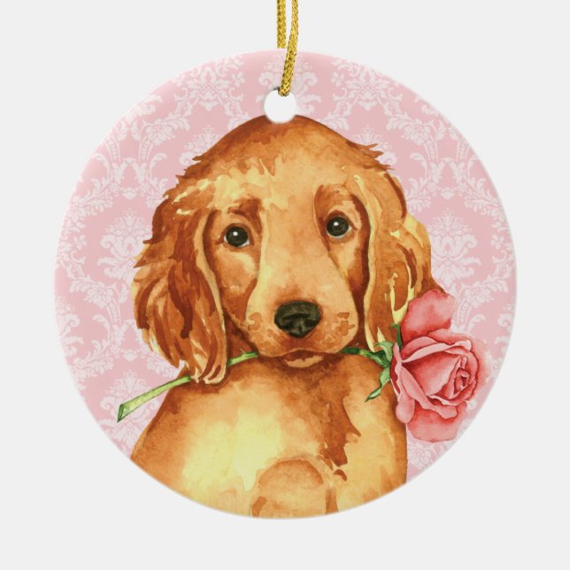 Valentine Rose Irish Setter Keramik Ornament (Vorne)
