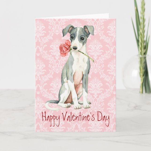 Valentine Rose Italian Greyhound Feiertagskarte (Vorderseite)