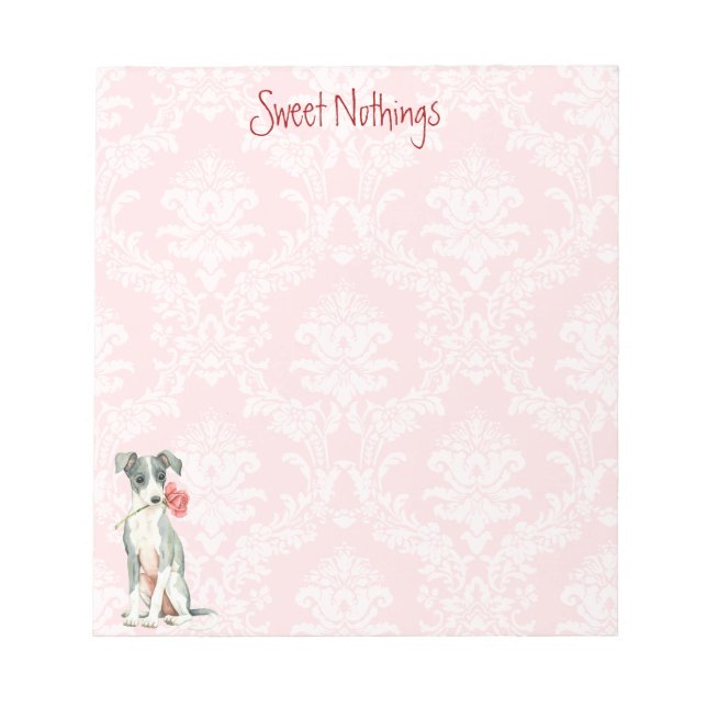 Valentine Rose Italian Greyhound Notizblock (Vorderseite)