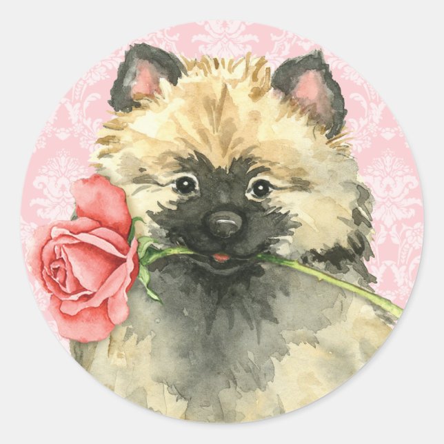Valentine Rose Keeshond Runder Aufkleber (Vorderseite)