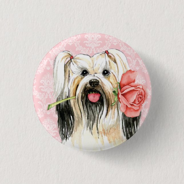 Valentine Rose Lhasa Apso Button (Vorderseite)
