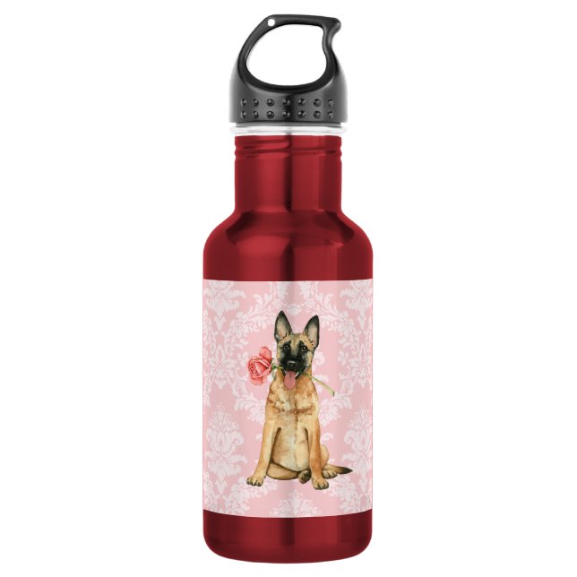 Valentine Rose Malinois Edelstahlflasche (Vorderseite)
