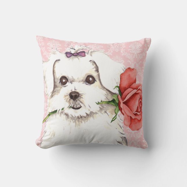 Valentine-Rose maltesisch Kissen (Vorderseite)