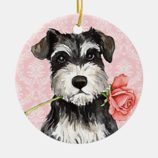 Valentine Rose Mini Schnauzer Keramik Ornament (Vorne)