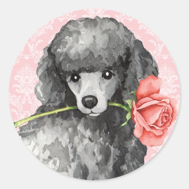 Valentine Rose Miniatur Poodle Runder Aufkleber (Vorderseite)