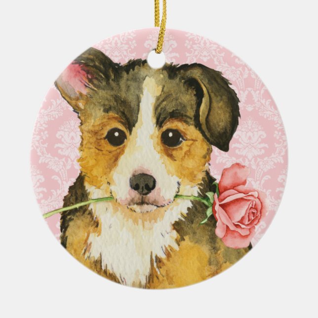 Valentine Rose Pembroke Welsh Corgi Keramik Ornament (Vorne)