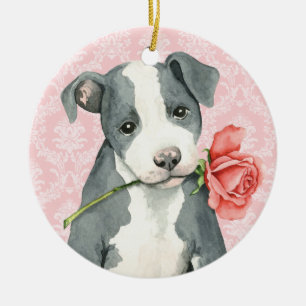 Valentine Rose Pit Bull Keramik Ornament
