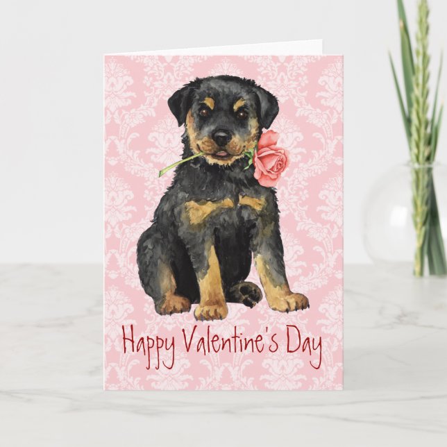 Valentine Rose Rottweiler Feiertagskarte (Vorderseite)