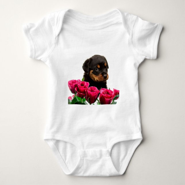 Valentine Rose Rottweiler Puppy Baby Strampler (Vorderseite)