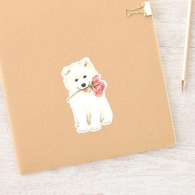Valentine Rose Samoyed Vinyl Aufkleber (Notizbuch)