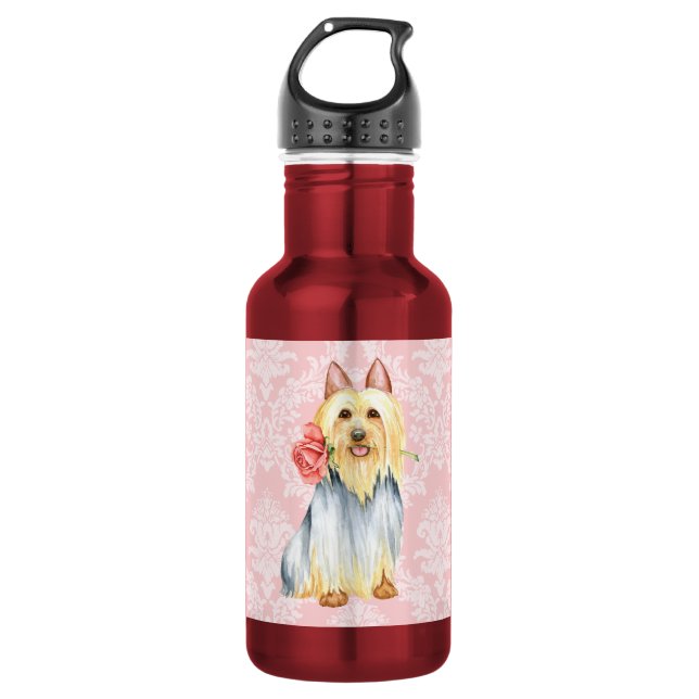 Valentine Rose Seide Terrier Edelstahlflasche (Vorderseite)