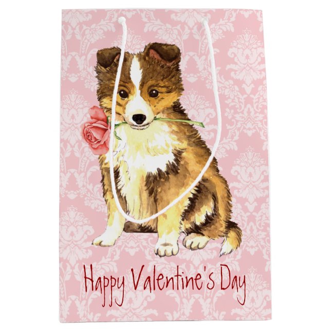 Valentine-Rose Sheltie Mittlere Geschenktüte (Vorderseite)