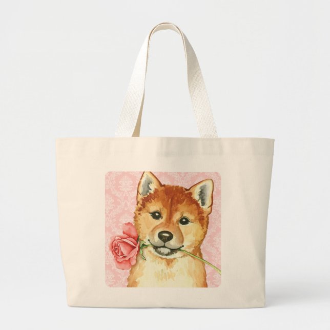 Valentine-Rose Shiba Inu Jumbo Stoffbeutel (Vorne)