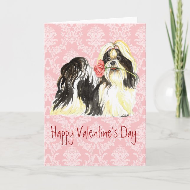 Valentine Rose Shih Tzu Feiertagskarte (Vorderseite)