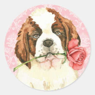 Valentine Rose St. Bernard Runder Aufkleber