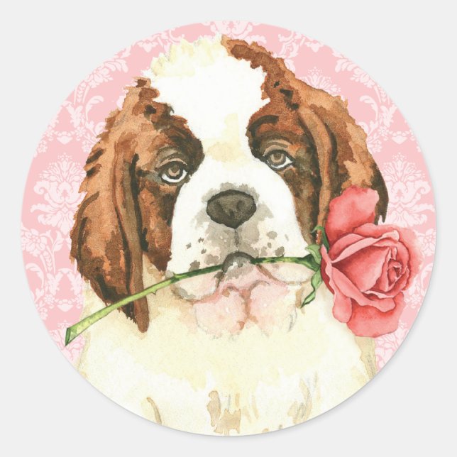 Valentine Rose St. Bernard Runder Aufkleber (Vorderseite)