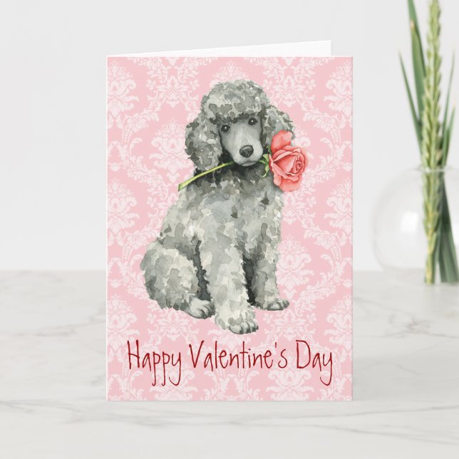 Valentine Rose Standard Poodle Feiertagskarte (Vorderseite)