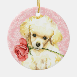 Valentine Rose Toy Poodle Keramikornament