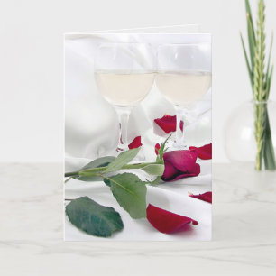 Valentine Rose und Wine on Satin Feiertagskarte