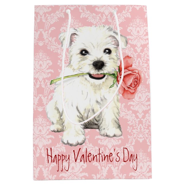 Valentine Rose Westie Mittlere Geschenktüte (Vorderseite)