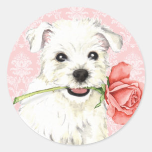 Valentine Rose Westie Runder Aufkleber