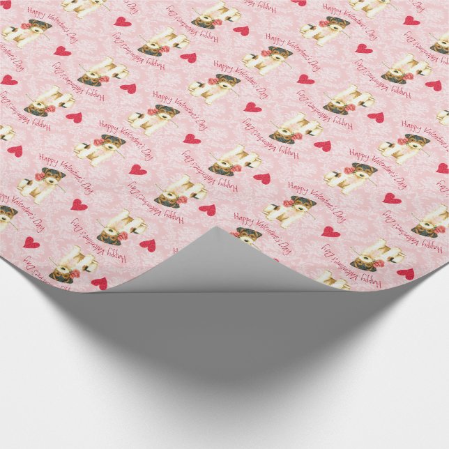Valentine Rose Wire Fox Terrier Geschenkpapier (Ecke)
