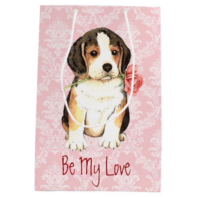 Valentine-Rosen-Beagle Mittlere Geschenktüte (Rückseite)