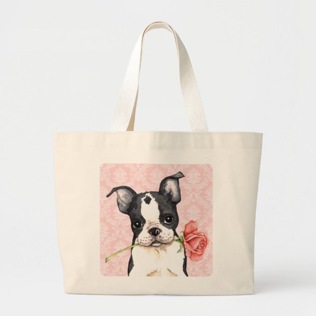 Valentine-Rosen-Boston-Terrier Jumbo Stoffbeutel (Vorne)